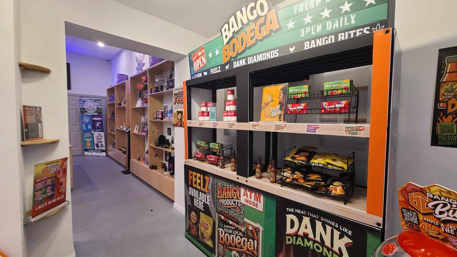 Snack and beverage merchandising display at the ANJA dispensary