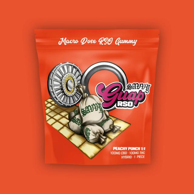 Guap | Peachy Punch | 1:1 THC:CBD | 100mg RSO Gummy (1pk)